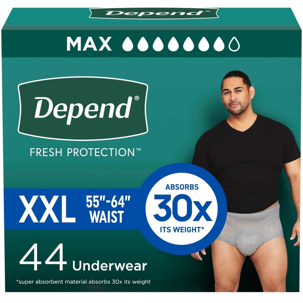 Depend Mens Adult Disposable Diapers Underwear Sz XXL Gray Incontinence 44 Pack